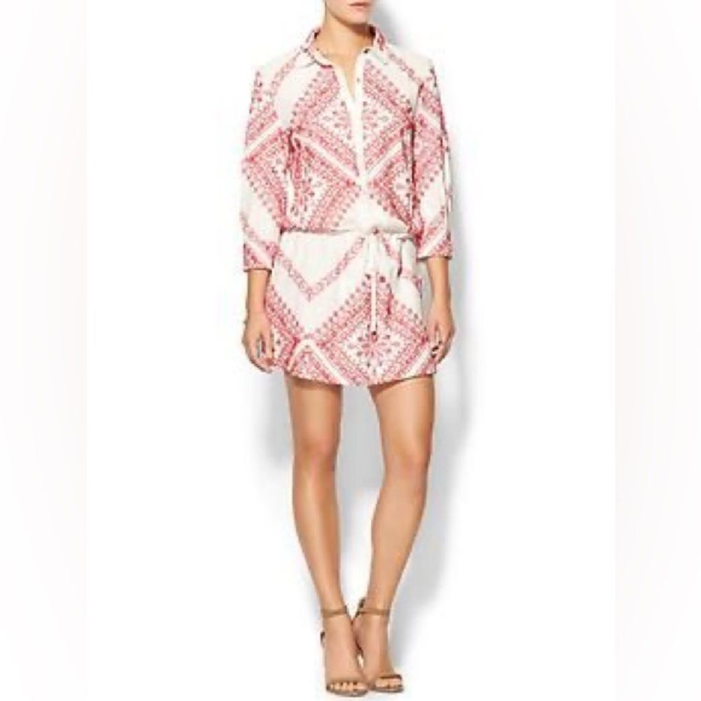 CYNTHIA VINCENT Twelfth St Cinched Waist MINI DRESS Embroidered Rayon Sz Small